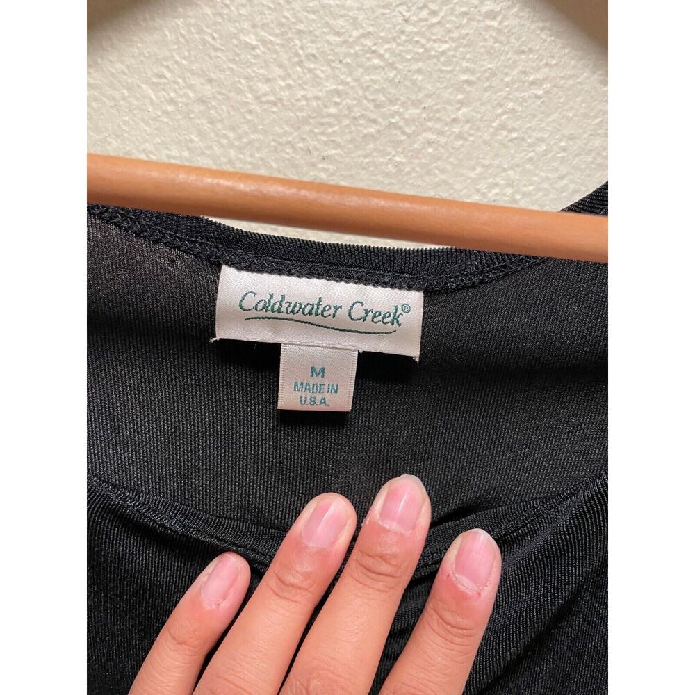 Coldwater Creek Women Maxi Dress Medium Black Slinky Stretch Long Sleeve Neutral - Picture 2 of 8